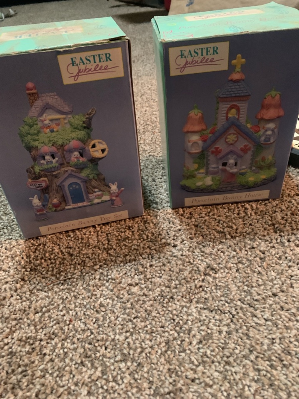 Porcelain Bunny Houses x   2 - Pastel Blue and Pink